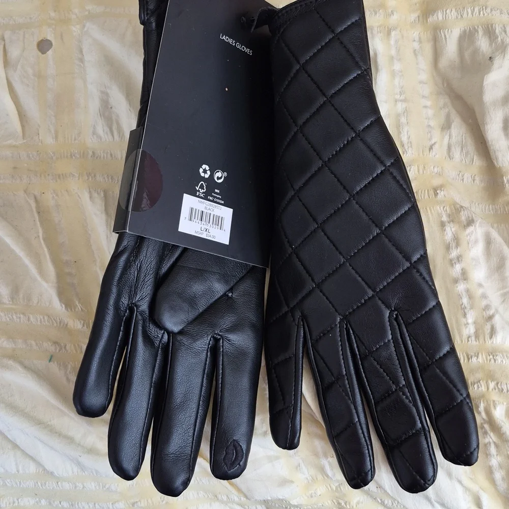 Nicole Miller black quilted vegan leather womens gloves Sz L/XL NWT